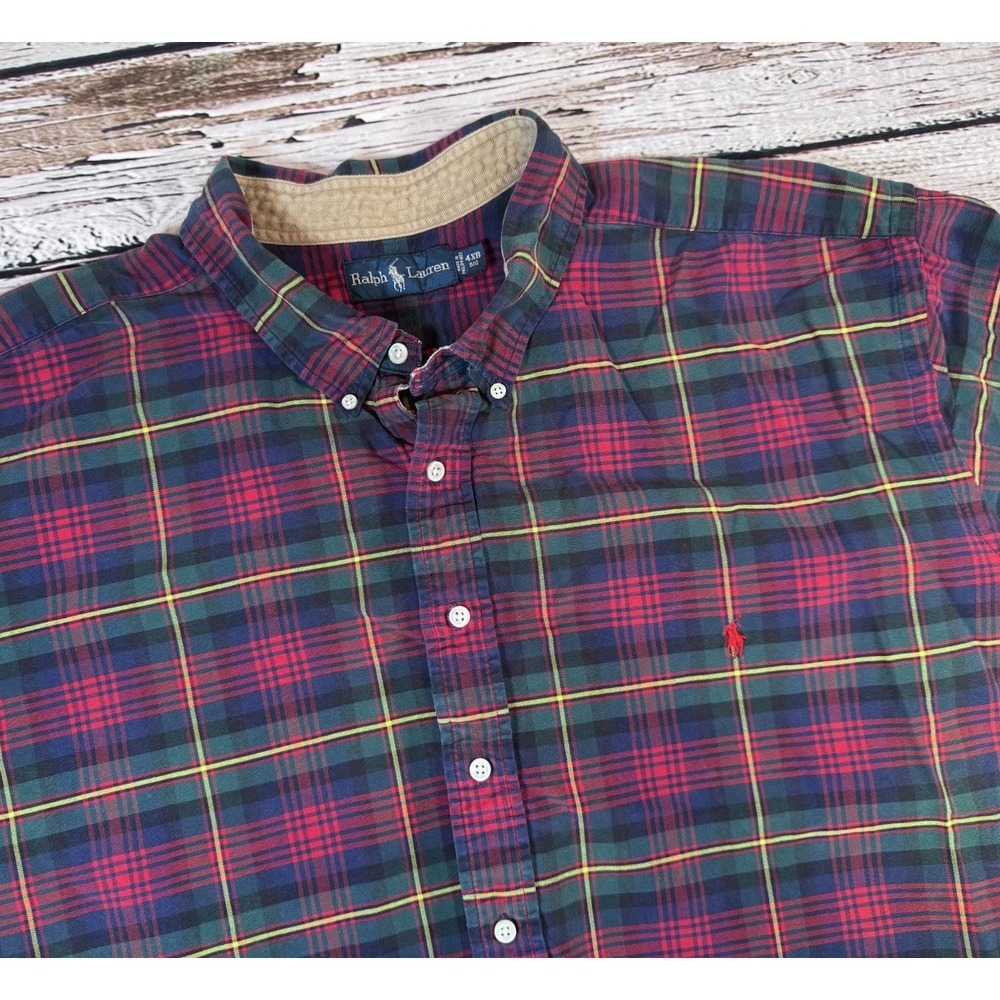 Ralph Lauren Plaid Button Down Shirt Mens 4XB Big Red Green Casual‎ Long Sleeve